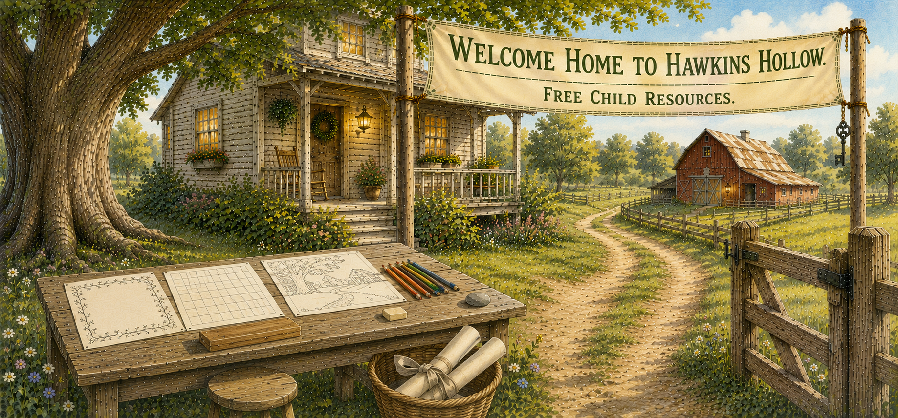 Companion resources banner for families, children, and educators in Hawkins Hollow.